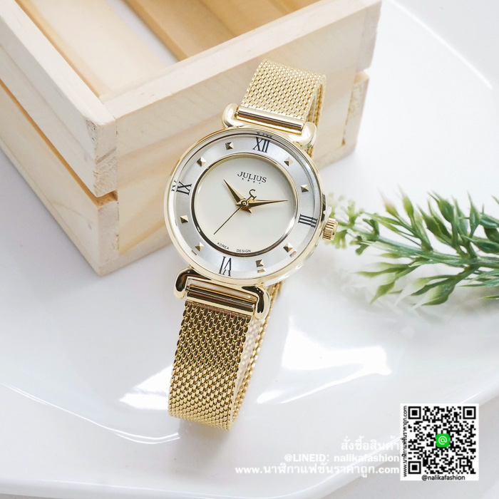 นาฬิกา Julius JA-728 ผู้หญิง สแตนเลสสีทอง ของแท้ ส่งฟรี มีบริการเก็บเงินปลายทาง