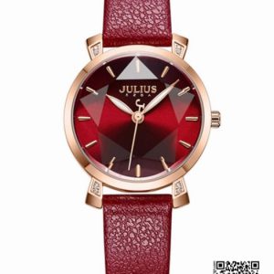 นาฬิกา Julius JA-1158 สายหนัง หน้าปัดกระจกเหลี่ยม สีแดง ของแท้ พร้อมกล่องแบรน ถุงแบรน