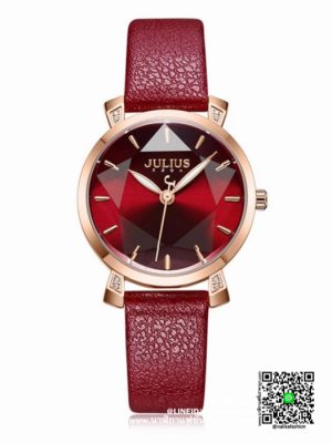 นาฬิกา Julius JA-1158 สายหนัง หน้าปัดกระจกเหลี่ยม สีแดง ของแท้ พร้อมกล่องแบรน ถุงแบรน