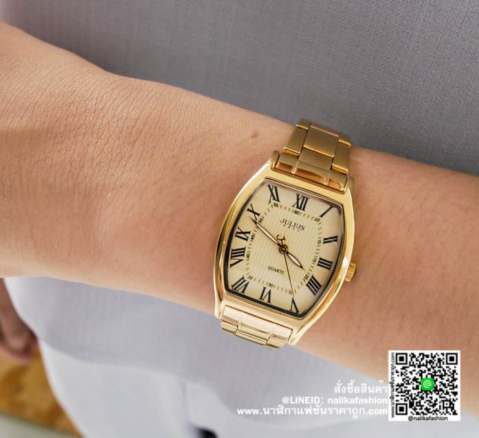 นาฬิกา Julius JA-1027 หน้าปัดเหลี่ยม สีทอง ของแท้ รับประกัน 1 ปี