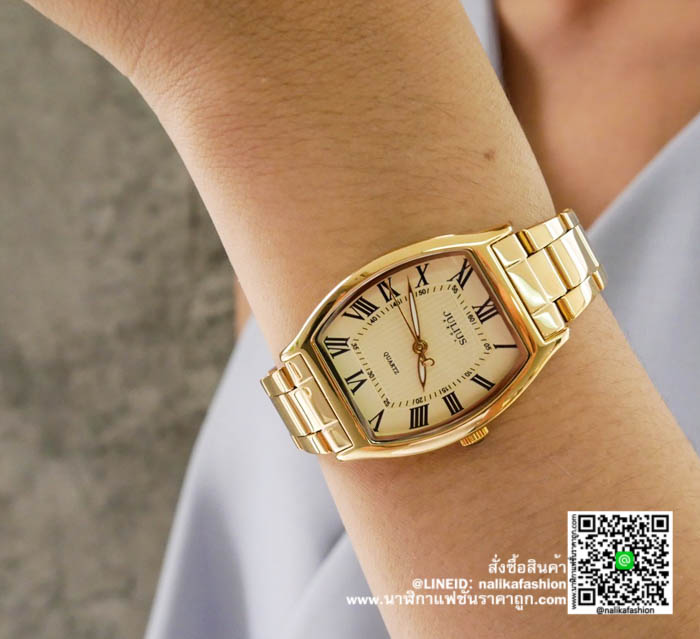 นาฬิกา Julius JA-1027 หน้าปัดเหลี่ยม สีทอง ของแท้ รับประกัน 1 ปี