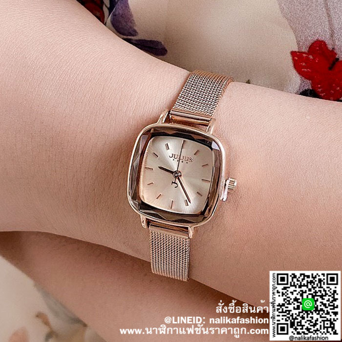 นาฬิกา Julius JA-1148 สีพิ้งโกล หน้าปัดเหลี่ยม สวยมากๆ ของเเท้ ส่งฟรี มีบริการเก็บเงินปลายทาง