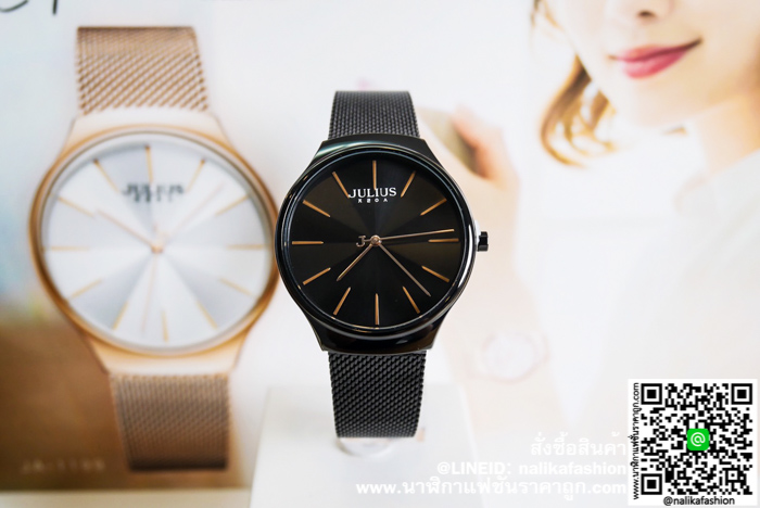 นาฬิกา Julius JA-1199 สีดำ หน้าปัดกลม เท่ห์ๆ ส่งฟรี มีบริการเก็บเงินปลายทาง