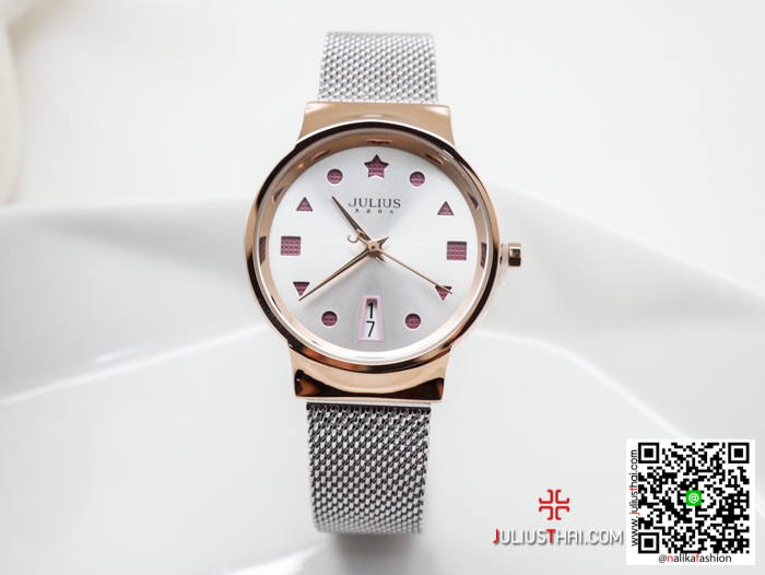 นาฬิกา Julius JA-1199 สีเงิน หน้าปัดกลม สุดเก๋ ของเเท้ ส่งฟรี มีบริการเก็บเงินปลายทาง