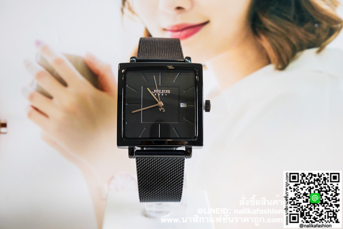 นาฬิกา Julius JA-1207 สีดำ หน้าเหลี่ยม สวยเก๋ ของเเท้ ส่งฟรี มีบริการเก็บเงินปลายทาง