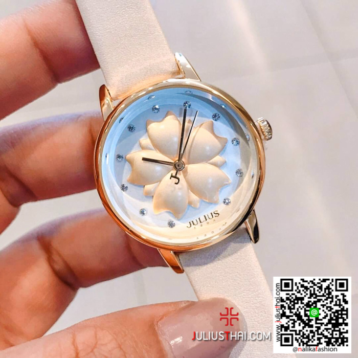 นาฬิกา Julius JA-1000 สายหนัง สีขาว สวยมากๆ เก๋ๆ ของเเท้ ส่งฟรี มีบริการเก็บเงินปลายทาง