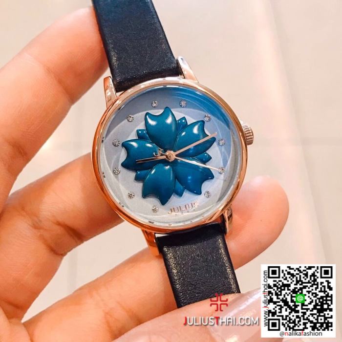นาฬิกา Julius JA-1000 สายหนัง สีน้ำเงิน สวยมากๆ เก๋ๆ ของเเท้ ส่งฟรี มีบริการเก็บเงินปลายทาง