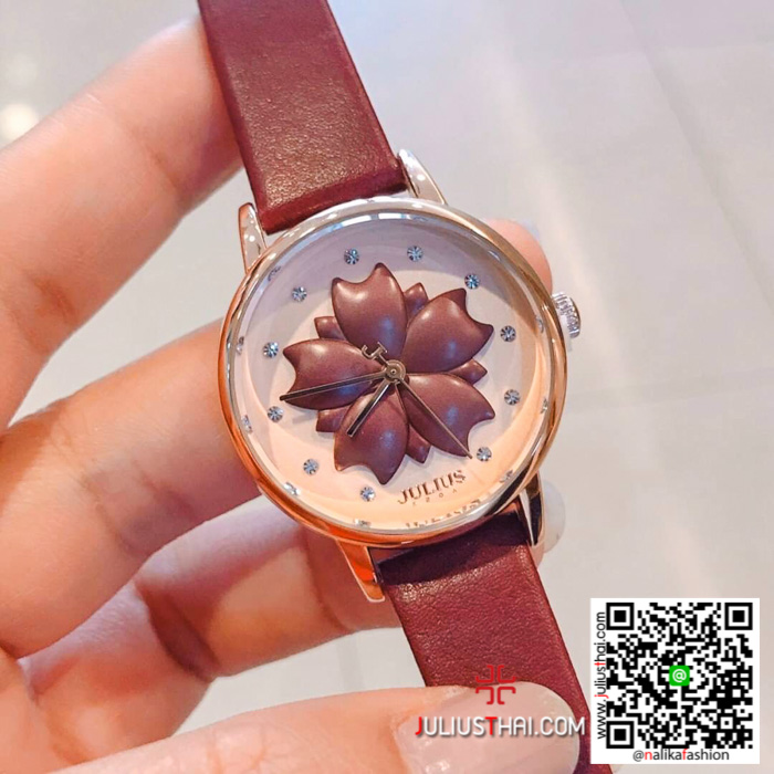 นาฬิกา Julius JA-1000 สายหนัง สีน้ำตาลเเดง สวยมากๆ เก๋ๆ ของเเท้ ส่งฟรี มีบริการเก็บเงินปลายทาง