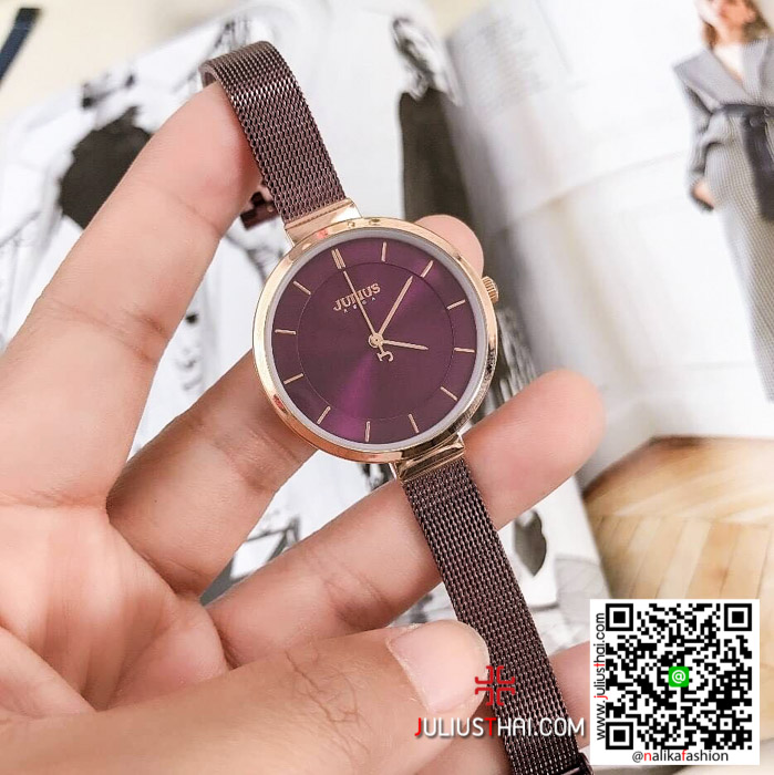 นาฬิกา Julius JA-1050 สายสแตนเลส สีน้ำตาลม่วง เก๋ๆ สวยๆ ของเเท้ ส่งฟรี มีบริการเก็บเงินปลายทาง