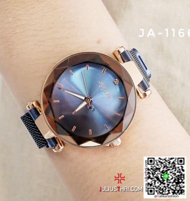 นาฬิกา Julius JA-1166 สายสแตนเลส สีน้ำเงิน หน้าปัดรุ้ง สวย เก๋ ของเเท้ ส่งฟรี มีบริการเก็บเงินปลายทาง
