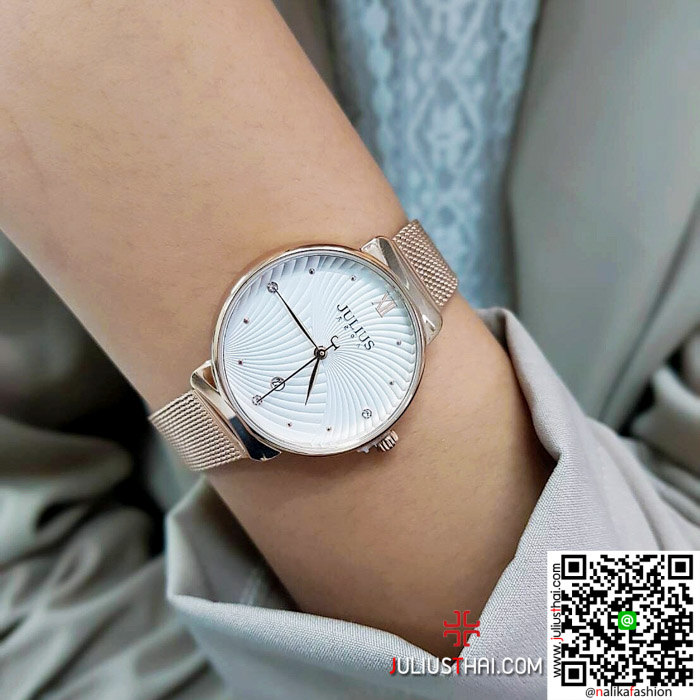 นาฬิกา Julius JA-1243 สายสแตนเลส สีพิ้งโกล เก๋ ดูดี ส่งฟรี มีบริการเก็บเงินปลายทาง