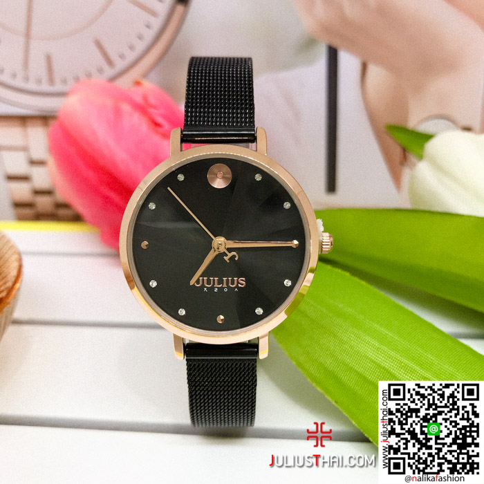 นาฬิกา Julius JA-1222 สายสแตนเลส สีดำ ดูดีมากๆ เก๋ๆ ของเเท้ ส่งฟรี มีบริการเก็บเงินปลายทาง
