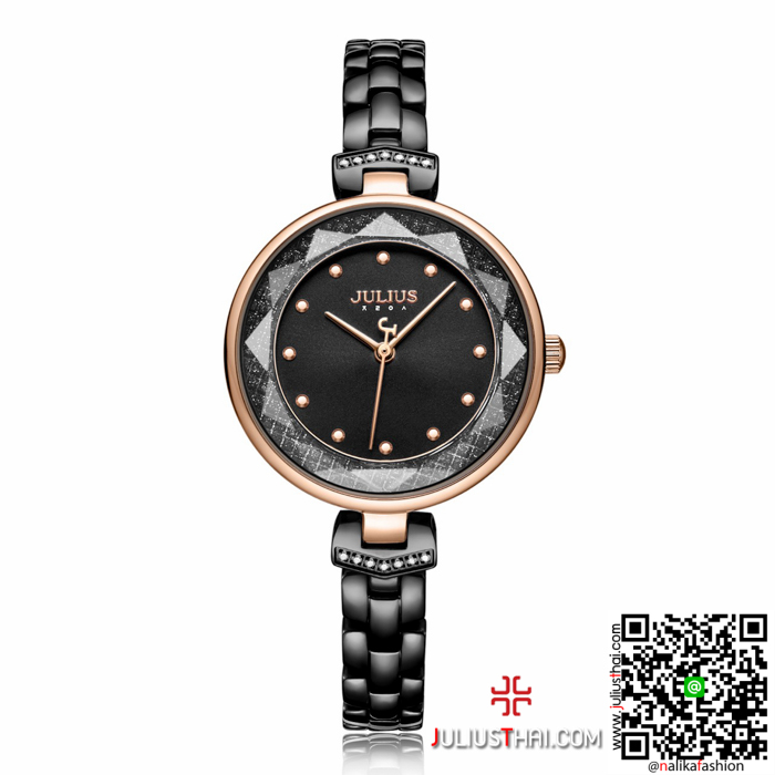 นาฬิกา Julius JA-1227 สายสแตนเลส หน้าปัดเพชรประกาย สีดำ สวยมาก ของเเท้ ส่งฟรี มีบริการเก็บเงินปลายทาง