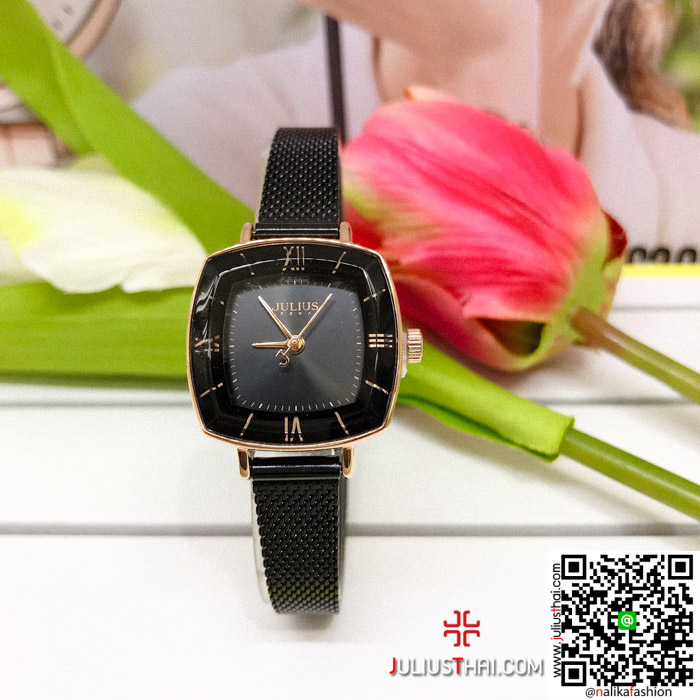 นาฬิกา Julius JA-1270 สีดำ หน้าปัดเหลี่ยม สุดปัง ของเเท้ ส่งฟรี มีบริการเก็บเงินปลายทาง