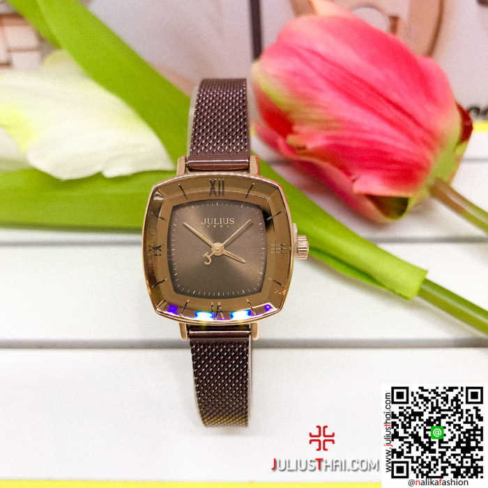 นาฬิกา Julius JA-1270 สีน้ำตาล หน้าปัดเหลี่ยม สุดปัง ของเเท้ ส่งฟรี มีบริการเก็บเงินปลายทาง