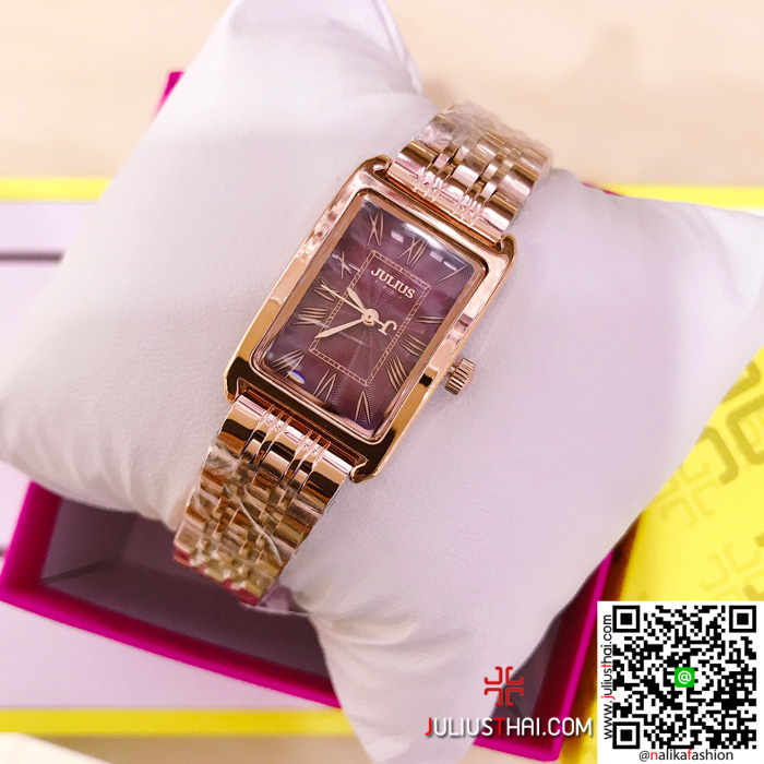 นาฬิกา Julius JA-1252 สีพิ้งโกล หน้าปัดเหลี่ยม สวยมาก ของเเท้ ส่งฟรี มีบริการเก็บเงินปลายทาง