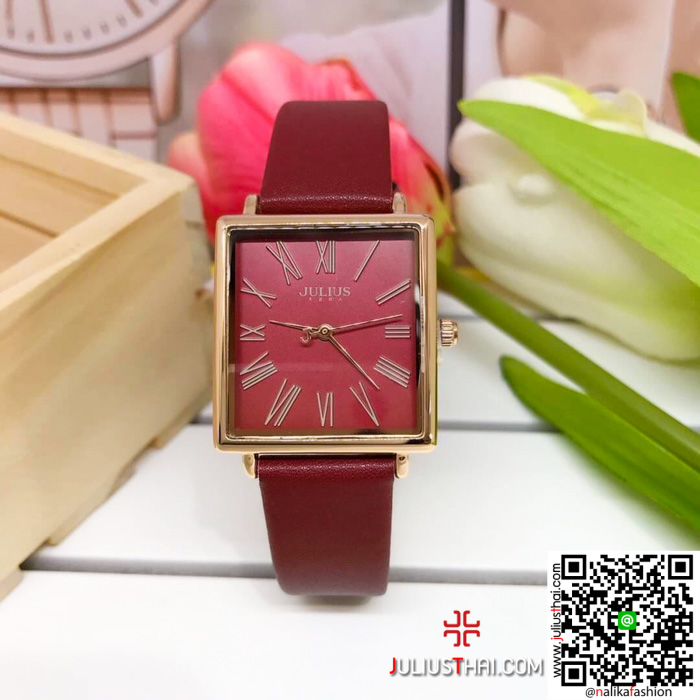 นาฬิกา Julius JA-1269 สีแดง หน้าปัดเหลี่ยม สวยมาก เก๋มาก ส่งฟรี มีบริการเก็บเงินปลายทาง