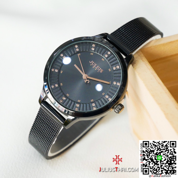 นาฬิกา Julius JA-1058 สายสแตนเลส สีดำ เก๋เเละดูดี ของเเท้ รับประกัน1ปี ส่งฟรี มีบริการเก็บเงินปลายทาง