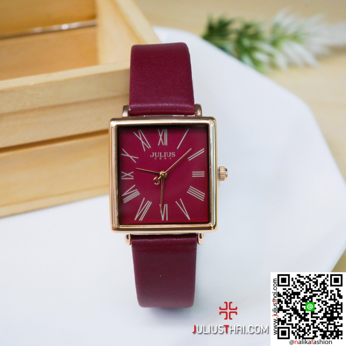นาฬิกา Julius JA-1269 สีแดง หน้าปัดเหลี่ยม หวานๆ น่ารักกก ส่งฟรี มีบริการเก็บเงินปลายทาง